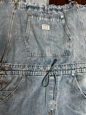 Levi’s Apron Front Tie Wide Leg Light Wash Denim Overalls Women’s XS thumbnail 3