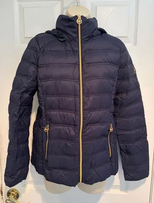 Michael Michael Kors Navy Blue Packable Down Puffer Jacket Gold Small Gorpcore thumbnail 1