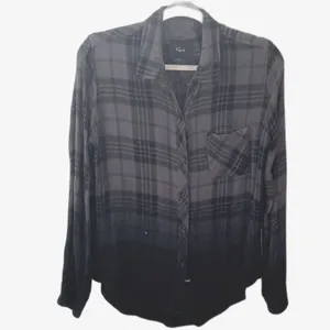 RAILS Hunter Charcoal Jet Dip Dye Plaid Button Down Shirt S Small Flannel Grunge thumbnail 7