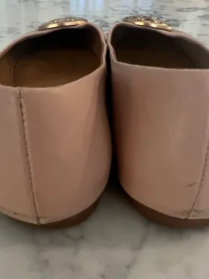Tory Burch Blush Nude Leather Ballet Flats with Gold Logo Size 6 thumbnail 5