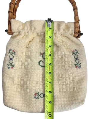 Vintage Monogram “S” Embroidered Cross Stitch Bamboo Handle Cottagecore Bag thumbnail 10