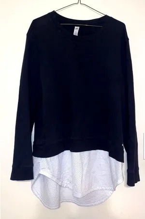 Women's Adidas Dual Layer Mesh French Terry Pullover Black White Size XL‎ thumbnail 1