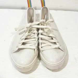 Mel dreamed by Melissa White Rubber White Glossy Shoes‎ w/ Rainbow Tabs Size 7 thumbnail 2
