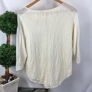 Anthropologie Moth Ivory Knit Sheer Panel Long Sleeve Top S thumbnail 3