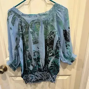 CATO Size Small Blue Green Black‎ Lightweight Flowy Boho Hippie Shirt thumbnail 5