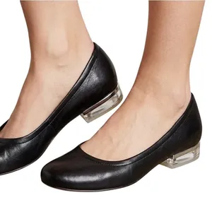 Vaneli Black Leather Round Toe‎ Ballet Flats Clear Lucite Block Heel Size 6.5 thumbnail 1