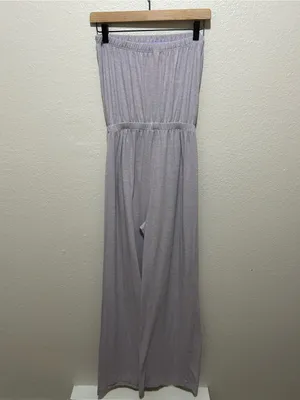 American Apparel Made in USA Strapless Wide Leg Jumpsuit Lavender Medium thumbnail 3