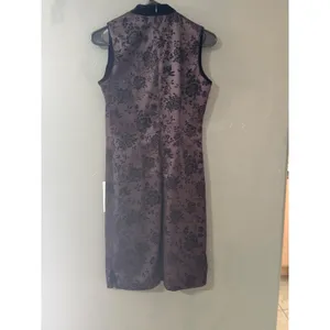 Purple‎ Black Floral Velvet Flocked Cheongsam Qipao Whimsigoth Sheath Dress thumbnail 5