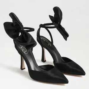 🎀🖤 Sam Edelman Halie Bow Satin Heel Black 5.5 – Very Good‎ 🖤🎀 thumbnail 1