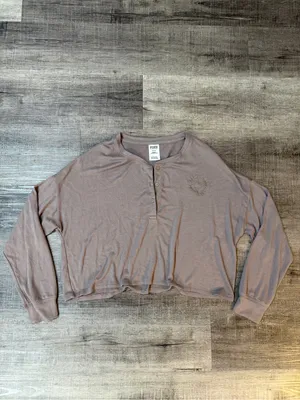 PINK Victoria’s Secret Cozy Long-Sleeve Sleep Shirt in Iced Coffee Brown thumbnail 2
