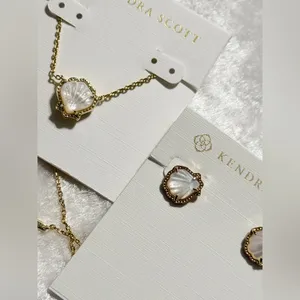 Brynne Shell Gold Short Pendant Necklace and Earring Set thumbnail 6