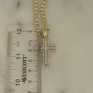 14K Gold Plated XP Unisex Chain Necklace Cross‎ Pendant 18in Curb Link thumbnail 4