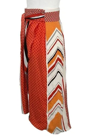 Banana Republic Tie Wrap Geo Skirt Orange White Size 4 thumbnail 4