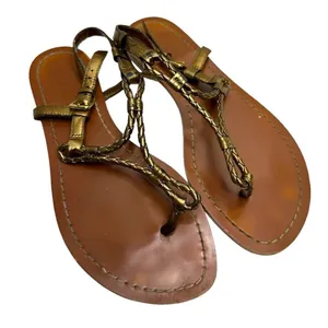 Lauren Ralph Lauren Metallic Bronze Braided Strappy Thong‎ Sandals Size 6B thumbnail 1