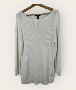 Ralph Lauren LRL Womens XL Open Knit Crochet Long Sleeve Sweater White Beachy thumbnail 1