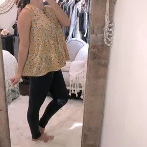 Entro size large mustard floral boho babydoll top thumbnail 2