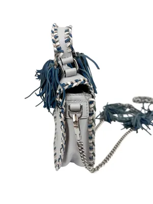 Rebecca Minkoff Chase Medium Saddle Bag Light Blue Leather Tassel Crossbody Bag thumbnail 10