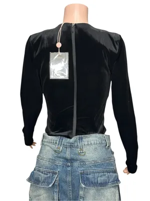 HOUSE OF CB Sierra Long Sleeve Plunge Corset, Black Velvet, XS thumbnail 7