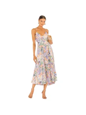 ASTR Blythe Floral Plisse Midi Dress - Coral Multi thumbnail 5