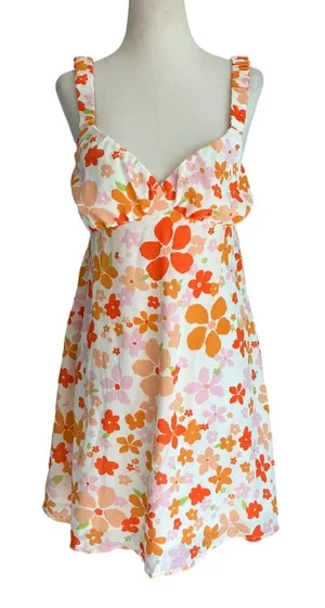 Le Lis Collection Baby Girl Empire Waist Mini Dress Frill Straps Orange Floral M thumbnail 1