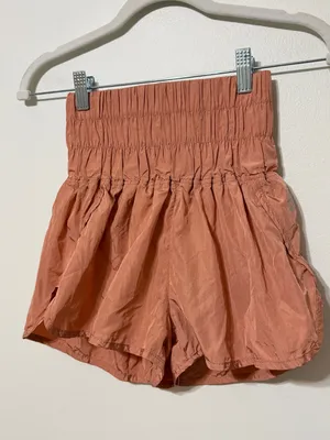 Free People Movement The Way Home Shorts XS High Rise Smocked Terracotta Orange thumbnail 4