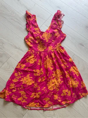 Cupshe Pink & Orange Floral Flutter Sleeve Mini Dress Sz M thumbnail 3
