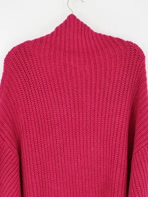 Free People Oversized Cowl Neck Sweater Fuchsia Pink Chunky Knit Slouchy Medium thumbnail 11