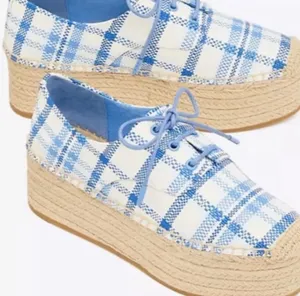 Tory Burch Florence Plaid Platform Espadrilles in Blue & White Jute thumbnail 1