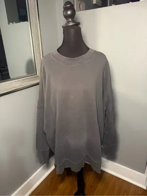 Aerie Oversized Distressed Crewneck Sweatshirt Grey Medium thumbnail 2
