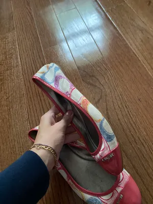Coach Y2k Monogram rainbow Logo Pink Patent Leather Cecil Ballet Flats Size 7.5 thumbnail 10