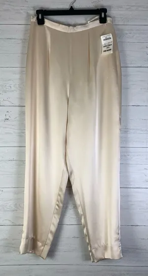 Vtg. Hartschaffner & Marc beige 100% silk high waisted pants size 8 (flaws) thumbnail 1