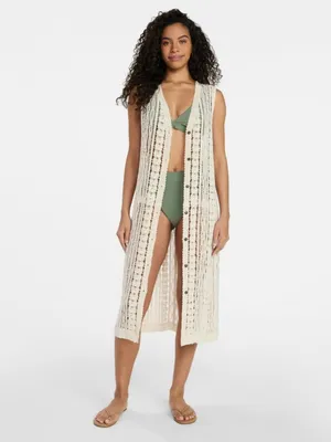 NWT Time and Tru Women’s 100 % Crochet Button-Down Duster Coverup sz S/M thumbnail 5
