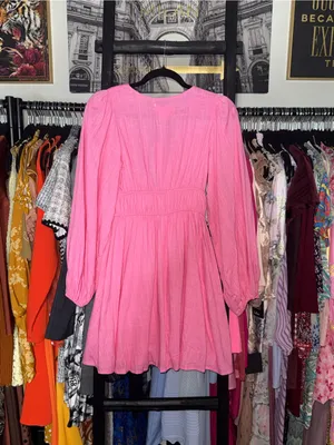 Mika & Gala Carnivale Pink Balloon Sleeve Ruffle Mini Dress Womens XS New NWT thumbnail 15