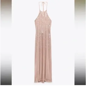 ZARA NWOT Sequin Long Open Back‎ Halter Dress Size Medium thumbnail 2