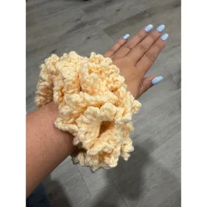 Handmade Crochet Hair Scrunchie Cream Ivory Soft Ruffled Elastic Hair Tie thumbnail 4