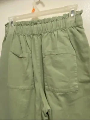 Zara Womens Pants S Small Olive Sage Green Paperbag Waist Light Denim Casual thumbnail 5