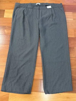 NWT Abercrombie & Fitch Pinstripe Pants Womens Grey Wide Leg Low Rise 37 24L thumbnail 1