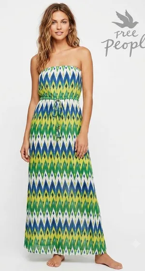 Free People Vintage Y2K Boho Ikat Strapless Maxi Dress size xs thumbnail 1