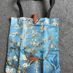 polyester Oil Painting Van Gogh Print Tote Reusable Shopping Bag Almond Blossom thumbnail 5