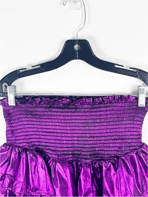 QUEEN OF SPARKLES Metallic Smocked Pull On Waistband Ruffle Mini Skirt Small thumbnail 6
