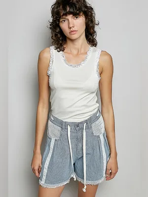 POL Light Blue Denim Jean Shorts with White Trim Lg thumbnail 2