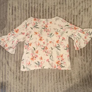 Tabitha Webb Floral Tiered Ruffle Bell Sleeve Blouse Cream Pink Orange Large‎ thumbnail 7