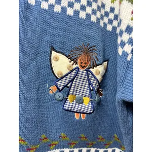 Quacker Factory Blue Garden Angel Embroidered Cardigan Sweater‎ 2X Heart Buttons thumbnail 3