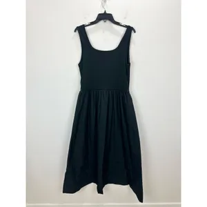 J.Crew Drop Waist Mixy Dress Midi Cotton A Line Retro Minimalist Black Large NWT thumbnail 11