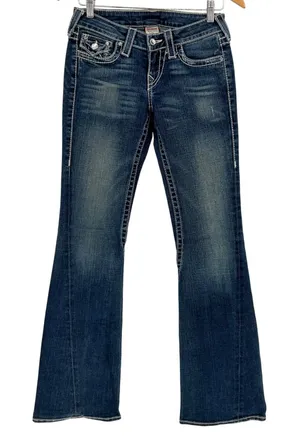 True Religion Disco Joey Big T Jeans Womens 26 Blue Flare Crystal‎ Embellish Y2K thumbnail 1