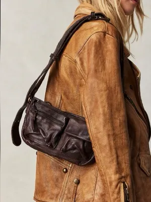 FREE PEOPLE Wade Leather Sling Purse Shoulder Cross Body Buckle Bag Dark Brown thumbnail 1