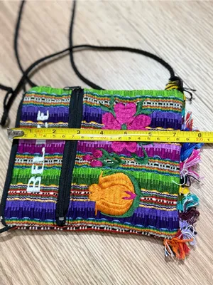Belize Embroidered Woven Crossbody Bag Colorful Floral Fringe Passport Purse thumbnail 3