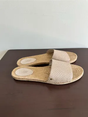 UGG Cherry Exotic Embossed Beige Leather Jute Espadrille Slides Sandals Size 9 thumbnail 4