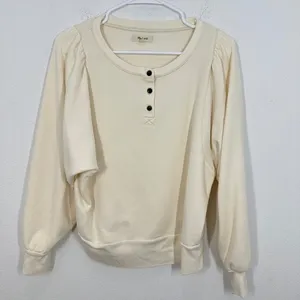 Madewell Cream Puff Sleeve Henley Sweatshirt Pullover‎ Top Womens Size L thumbnail 3