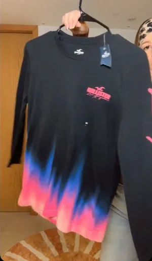 Hollister Black Long Sleeve Tee with Pink & Blue Dip-Dye thumbnail 1